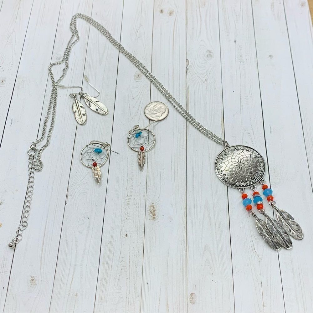 Dream Catcher Necklace Earrings Bundle